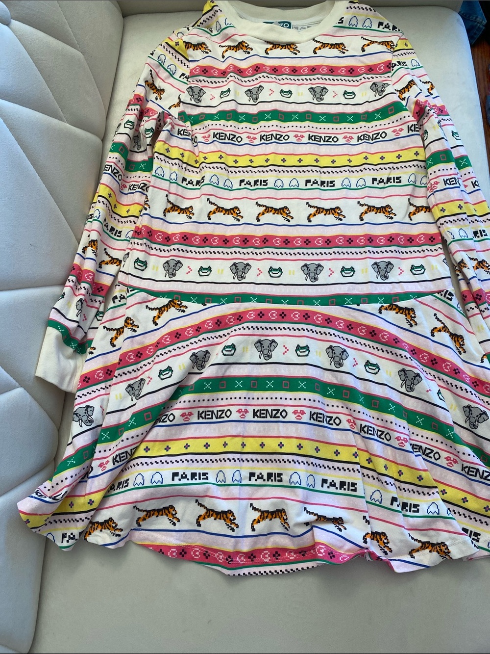 Kenzo Multicolor Stripe & Tiger Print Circle Skirt - White Base